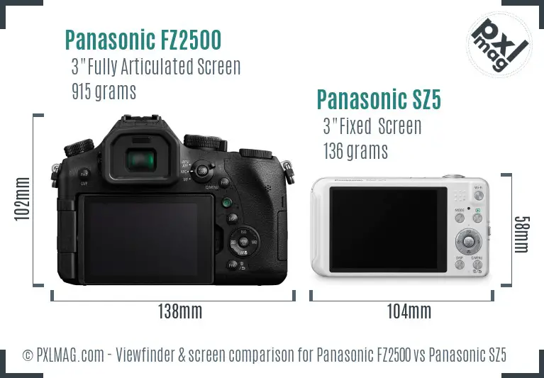 Panasonic FZ2500 vs Panasonic SZ5 Screen and Viewfinder comparison