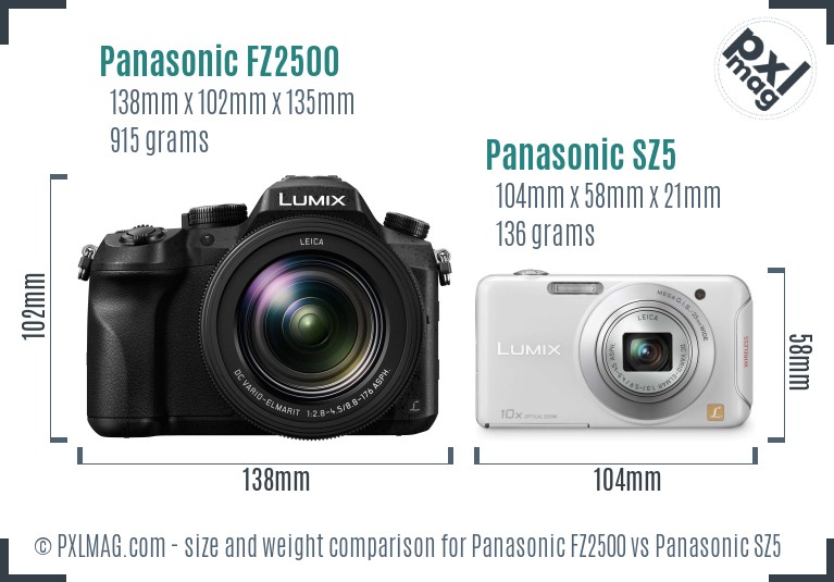 Panasonic FZ2500 vs Panasonic SZ5 size comparison