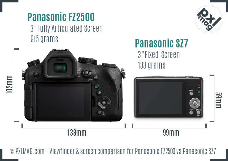Panasonic FZ2500 vs Panasonic SZ7 Screen and Viewfinder comparison