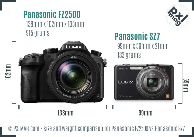 Panasonic FZ2500 vs Panasonic SZ7 size comparison