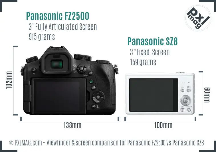 Panasonic FZ2500 vs Panasonic SZ8 Screen and Viewfinder comparison