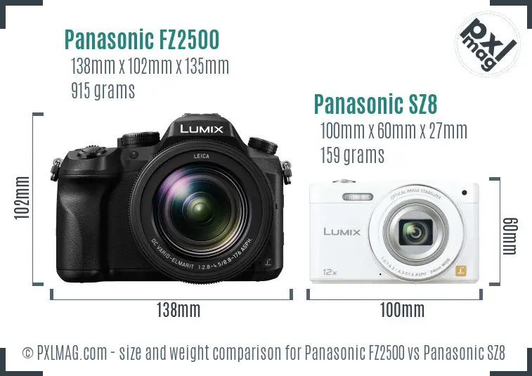Panasonic FZ2500 vs Panasonic SZ8 size comparison