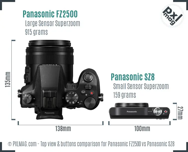 Panasonic FZ2500 vs Panasonic SZ8 top view buttons comparison