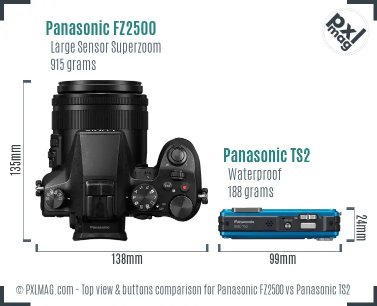 Panasonic FZ2500 vs Panasonic TS2 top view buttons comparison