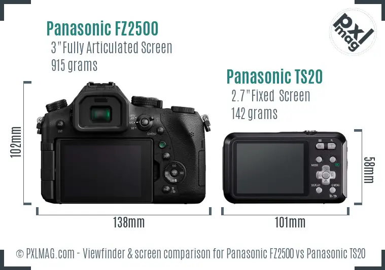 Panasonic FZ2500 vs Panasonic TS20 Screen and Viewfinder comparison