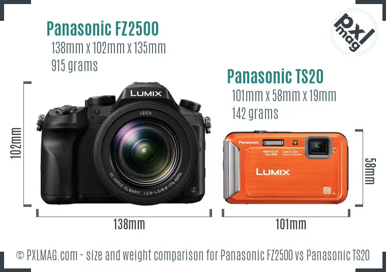 Panasonic FZ2500 vs Panasonic TS20 size comparison