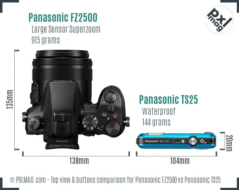 Panasonic FZ2500 vs Panasonic TS25 top view buttons comparison