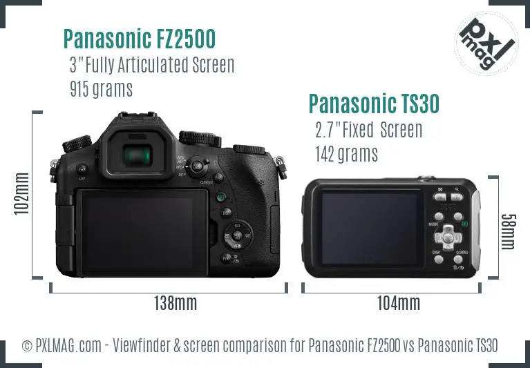 Panasonic FZ2500 vs Panasonic TS30 Screen and Viewfinder comparison