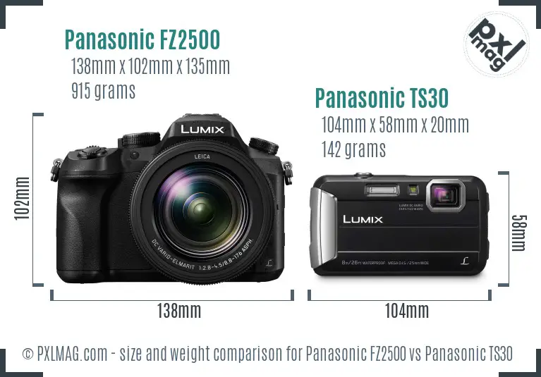 Panasonic FZ2500 vs Panasonic TS30 size comparison