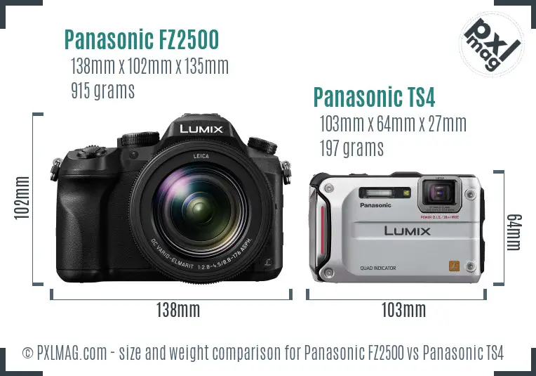 Panasonic FZ2500 vs Panasonic TS4 size comparison