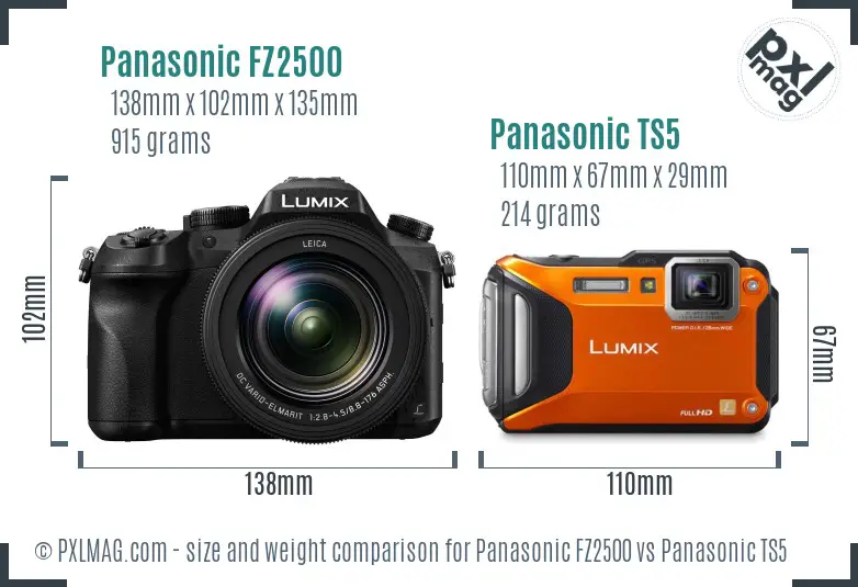 Panasonic FZ2500 vs Panasonic TS5 size comparison