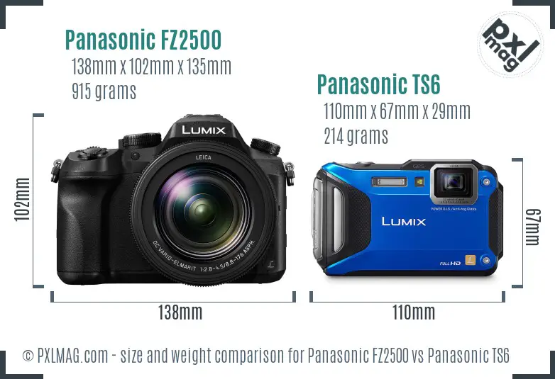 Panasonic FZ2500 vs Panasonic TS6 size comparison