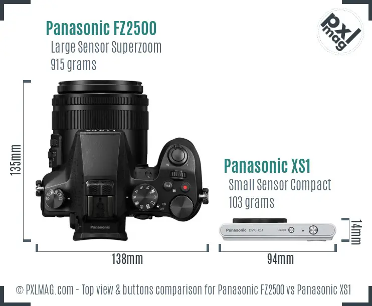 Panasonic FZ2500 vs Panasonic XS1 top view buttons comparison
