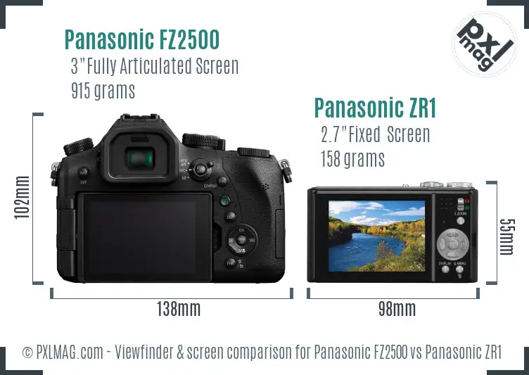 Panasonic FZ2500 vs Panasonic ZR1 Screen and Viewfinder comparison