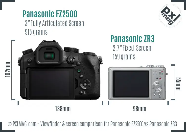 Panasonic FZ2500 vs Panasonic ZR3 Screen and Viewfinder comparison
