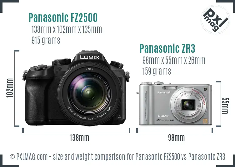 Panasonic FZ2500 vs Panasonic ZR3 size comparison