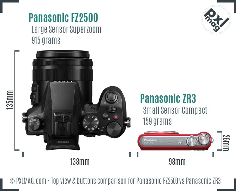 Panasonic FZ2500 vs Panasonic ZR3 top view buttons comparison