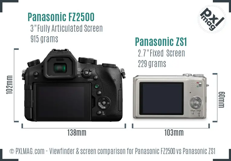 Panasonic FZ2500 vs Panasonic ZS1 Screen and Viewfinder comparison