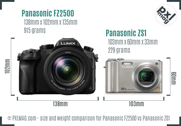 Panasonic FZ2500 vs Panasonic ZS1 size comparison
