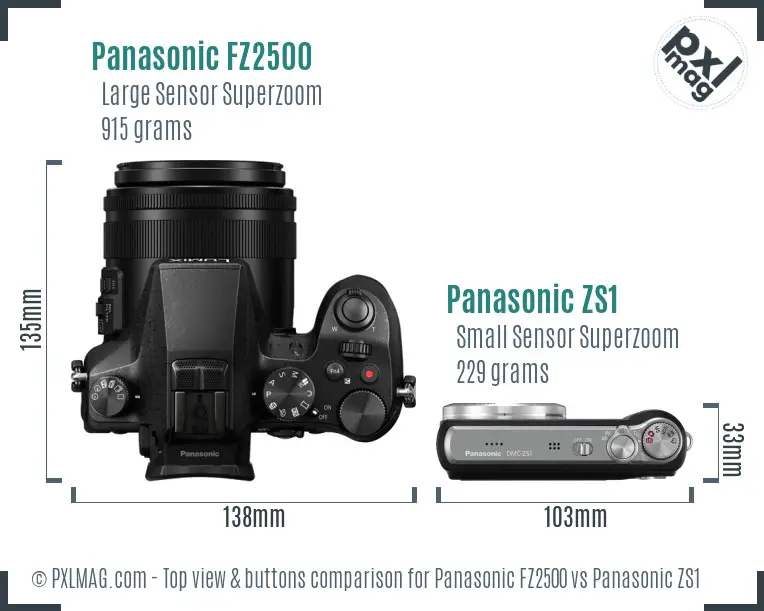 Panasonic FZ2500 vs Panasonic ZS1 top view buttons comparison