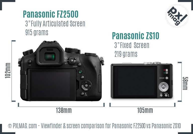 Panasonic FZ2500 vs Panasonic ZS10 Screen and Viewfinder comparison