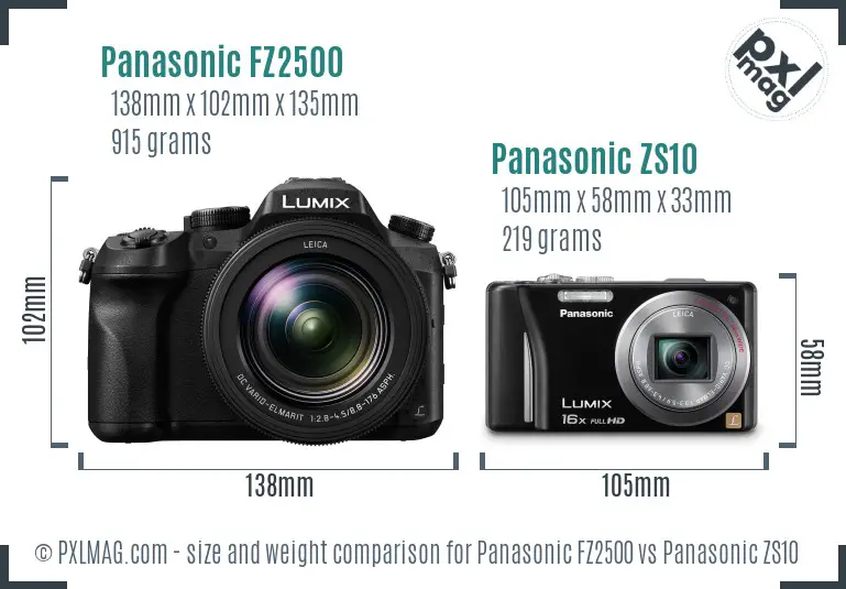 Panasonic FZ2500 vs Panasonic ZS10 size comparison