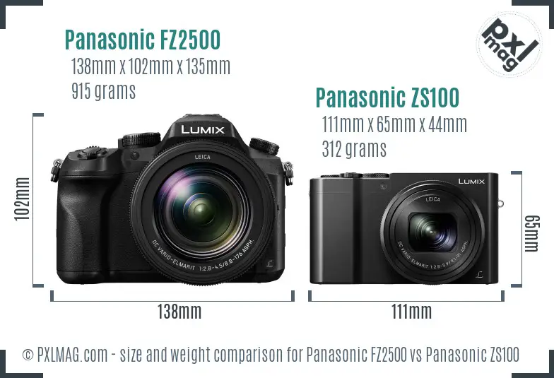 Panasonic FZ2500 vs Panasonic ZS100 size comparison