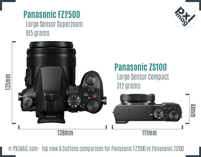 Panasonic FZ2500 vs Panasonic ZS100 top view buttons comparison