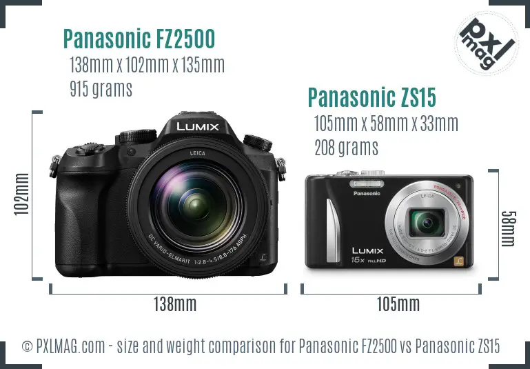 Panasonic FZ2500 vs Panasonic ZS15 size comparison