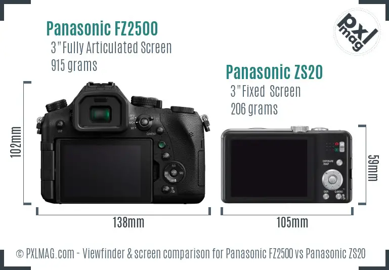 Panasonic FZ2500 vs Panasonic ZS20 Screen and Viewfinder comparison