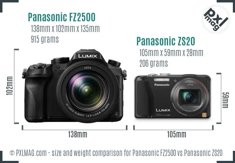Panasonic FZ2500 vs Panasonic ZS20 size comparison