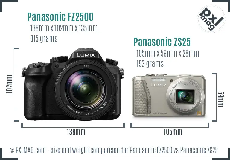 Panasonic FZ2500 vs Panasonic ZS25 size comparison