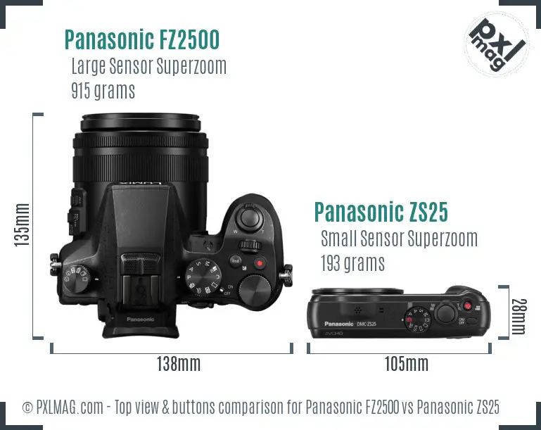 Panasonic FZ2500 vs Panasonic ZS25 top view buttons comparison