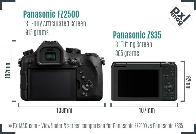 Panasonic FZ2500 vs Panasonic ZS35 Screen and Viewfinder comparison