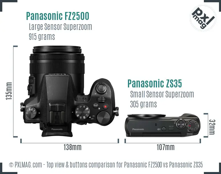 Panasonic FZ2500 vs Panasonic ZS35 top view buttons comparison