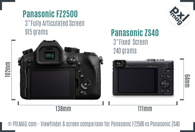 Panasonic FZ2500 vs Panasonic ZS40 Screen and Viewfinder comparison
