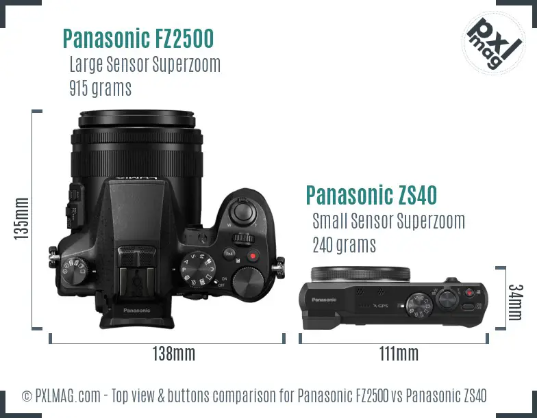 Panasonic FZ2500 vs Panasonic ZS40 top view buttons comparison