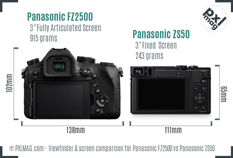 Panasonic FZ2500 vs Panasonic ZS50 Screen and Viewfinder comparison