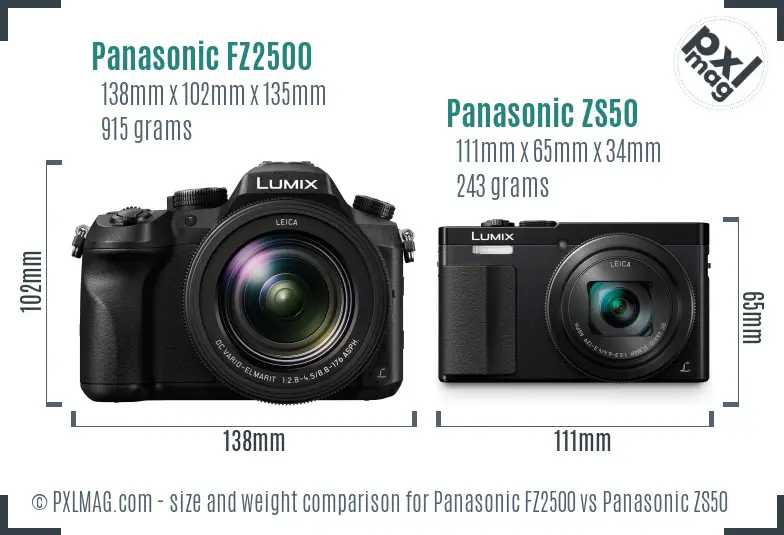 Panasonic FZ2500 vs Panasonic ZS50 size comparison