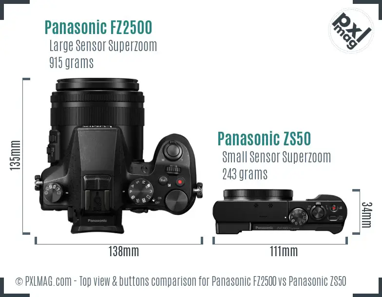 Panasonic FZ2500 vs Panasonic ZS50 top view buttons comparison