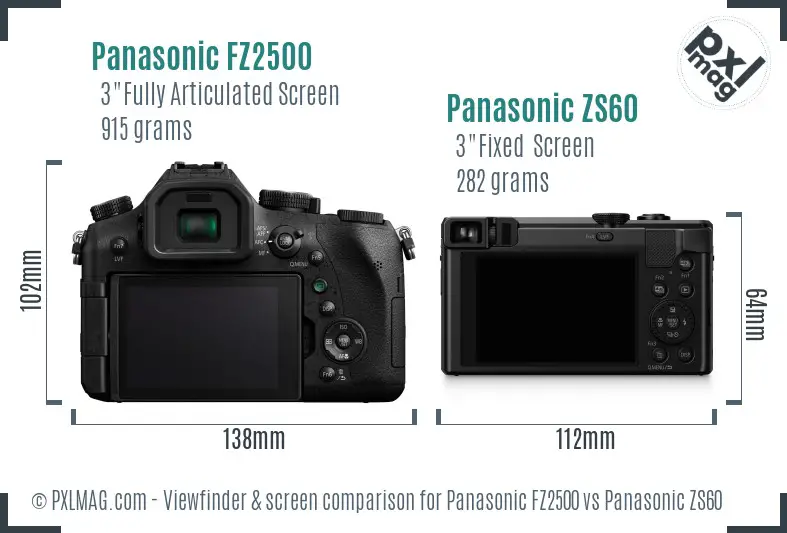 Panasonic FZ2500 vs Panasonic ZS60 Screen and Viewfinder comparison