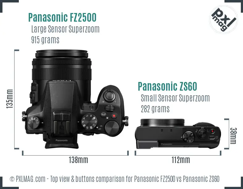 Panasonic FZ2500 vs Panasonic ZS60 top view buttons comparison