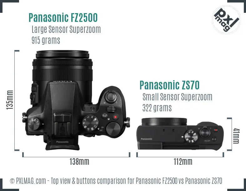 Panasonic FZ2500 vs Panasonic ZS70 top view buttons comparison