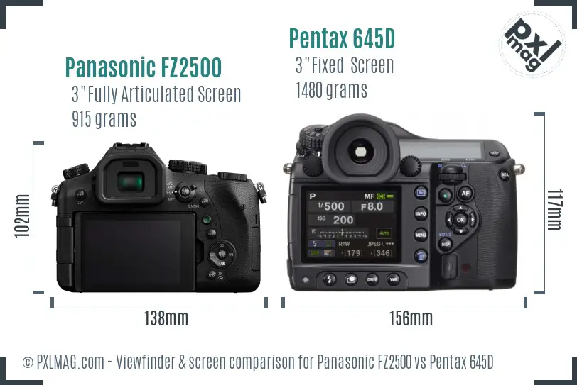Panasonic FZ2500 vs Pentax 645D Screen and Viewfinder comparison