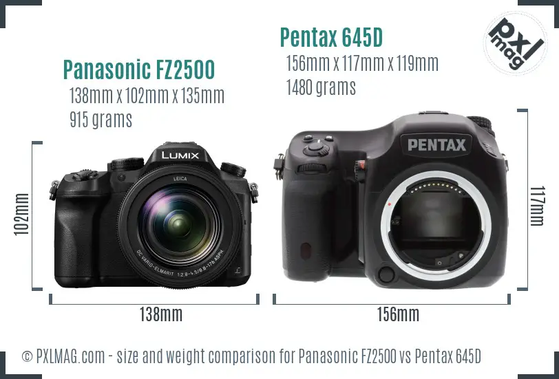 Panasonic FZ2500 vs Pentax 645D size comparison