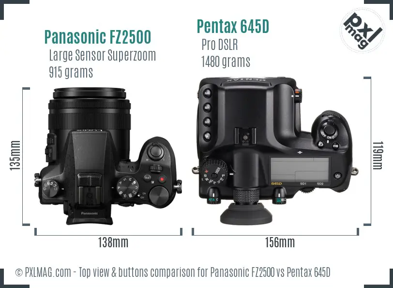 Panasonic FZ2500 vs Pentax 645D top view buttons comparison