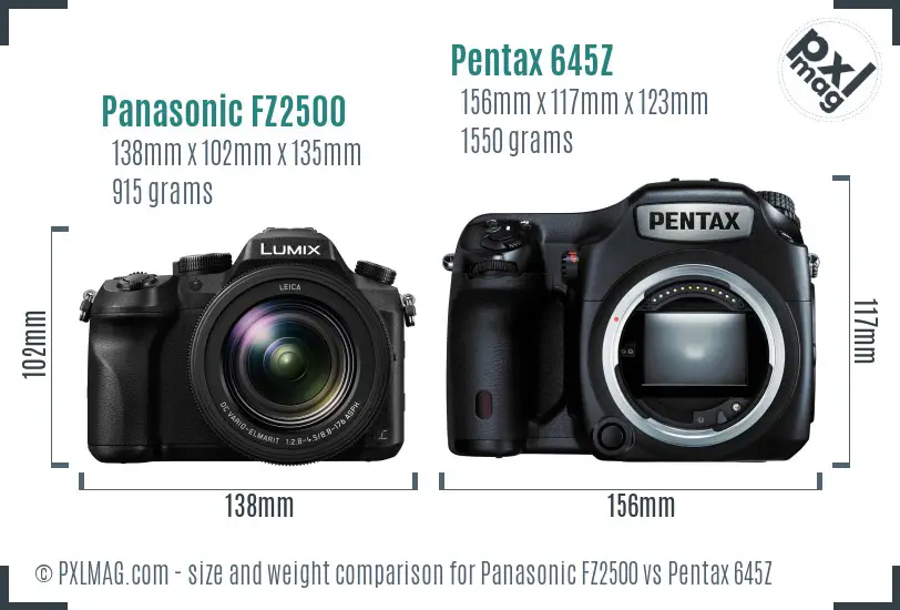 Panasonic FZ2500 vs Pentax 645Z size comparison