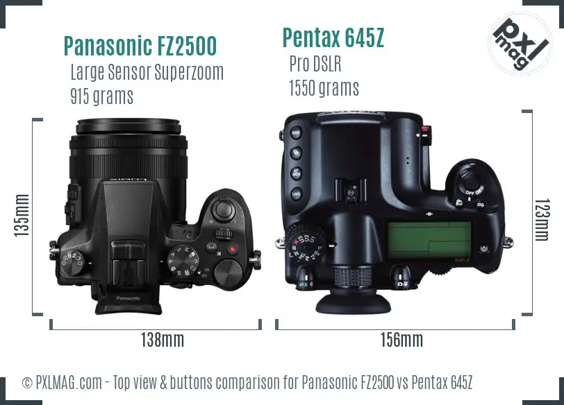 Panasonic FZ2500 vs Pentax 645Z top view buttons comparison