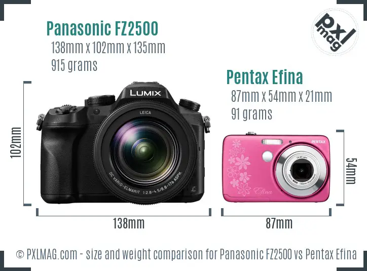 Panasonic FZ2500 vs Pentax Efina size comparison