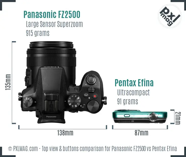 Panasonic FZ2500 vs Pentax Efina top view buttons comparison